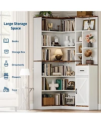 gaomon 74'' Tall Corner Bookshelf 6-Tier Book Shelf with Drawer and Cabinets, l-Shaped Bookcase Open Storage Shelves Modern Display Shelf for Home