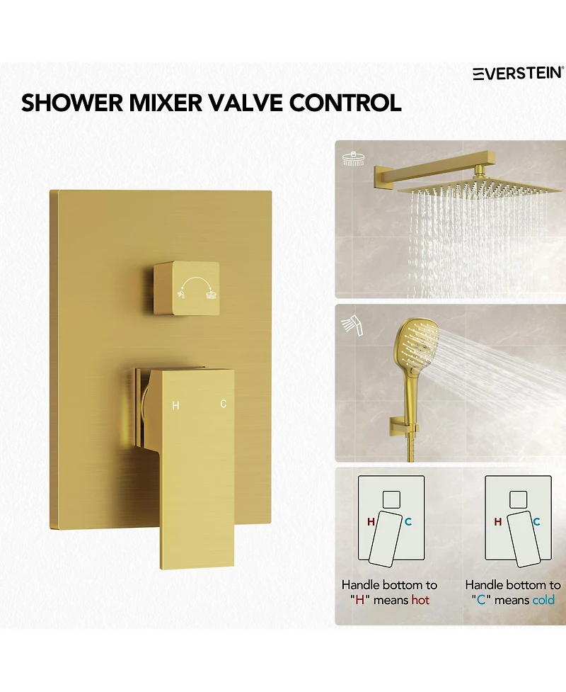 Everstrein High-Pressure Rain Shower System, Faucet Set 10" Rainfall Head with 3-Function Handheld Spray Brushed Nickel