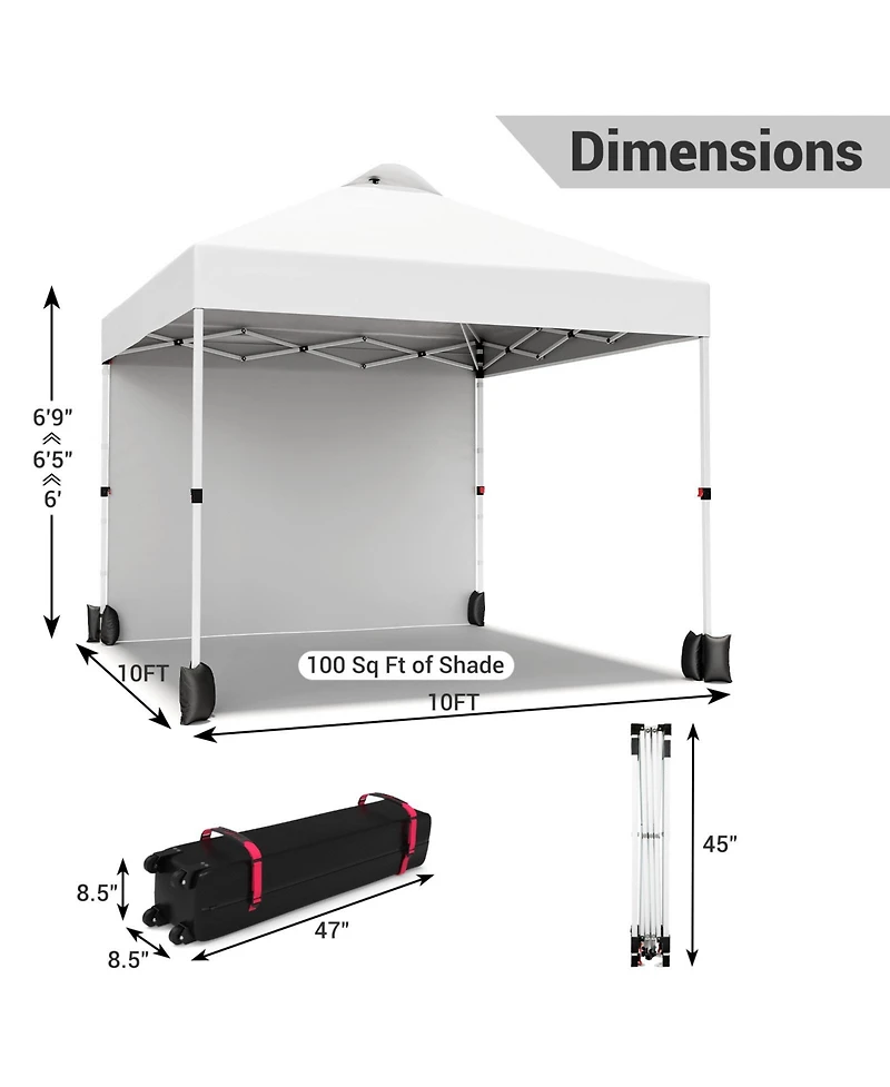 gaomon 10x10FT Pop Up Canopy Tent, Removable Sidewall, Adjustable Height, Vented Roof, Waterproof Silver Coating, Quick Setup with Wheeled Carry Bag