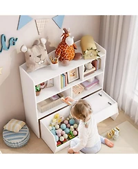 gaomon 2 Set of Toy Storage Cabinet, Kids Bookshelf with Movable Drawers and Open Shelves, Kids Bookcase Organizer for Playroom Nursery Kindergarten