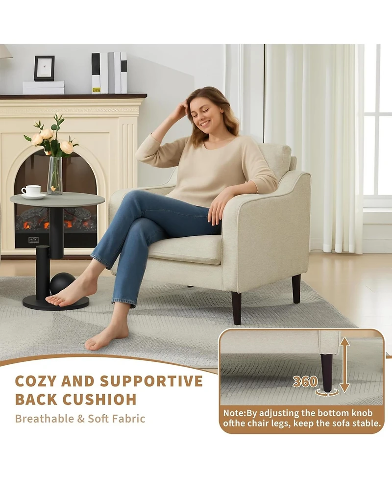 gaomon Mid-Century Modern Accent Chairs,Modern Linen Fabric Armchair for Living Room,Comfy Sofa Chairs with Scooped Arms