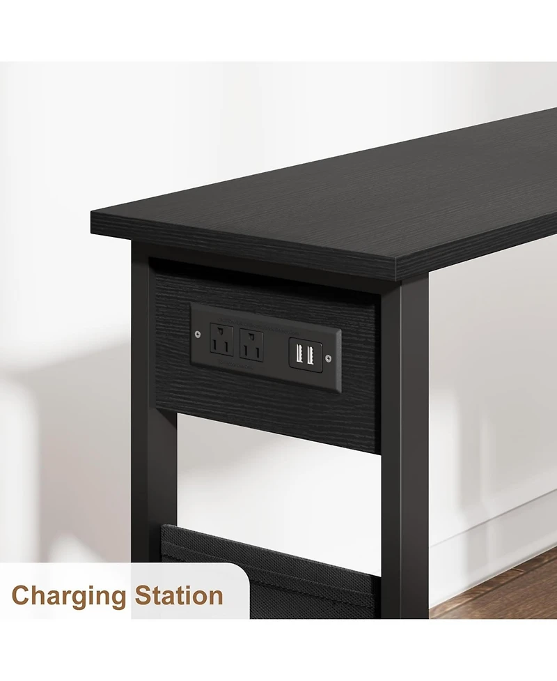 gaomon Rotating End Table Side Table with Charging Station Swivel Ene Table with Extra Storage Bag Movable End Table with 6 Swivel Wheels with Brakes