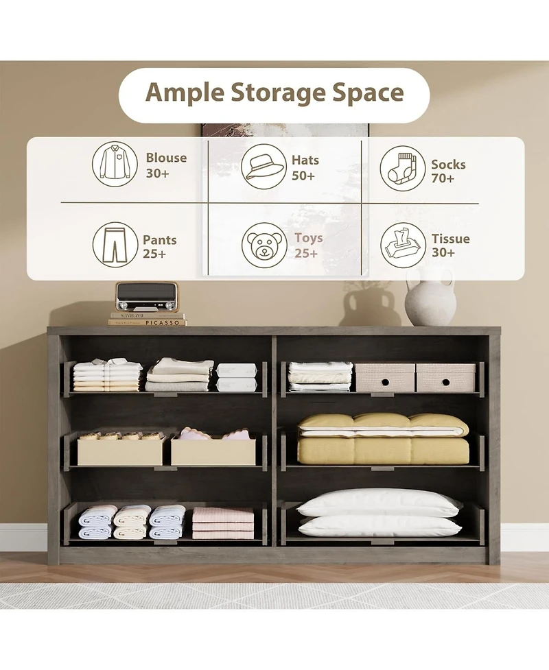 gaomon 6 Drawer Dresser for Bedroom, Wide Wood Chest of Drawers Handle Free, Large Modern Dresser Storage Cabinet for Living Room, Hallway Entryway