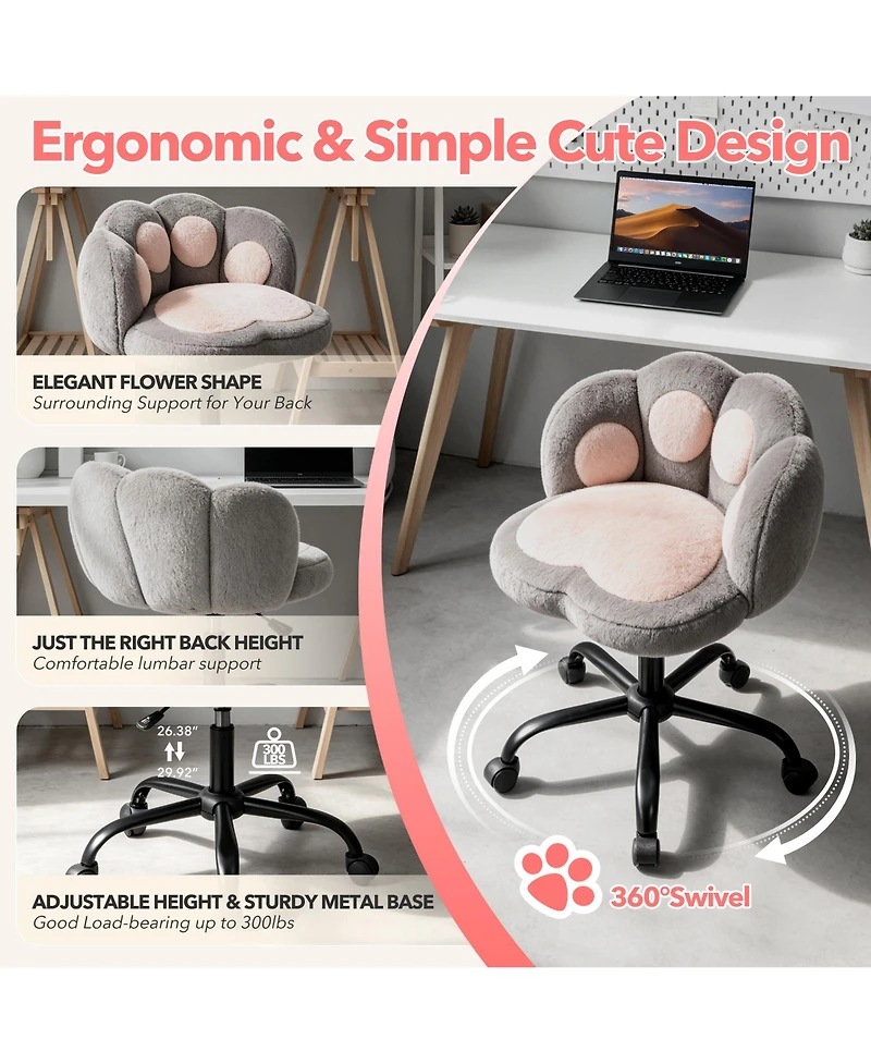 gaomon Cat Back Vanity Chair, Armless Adjustable Swivel Office Chair