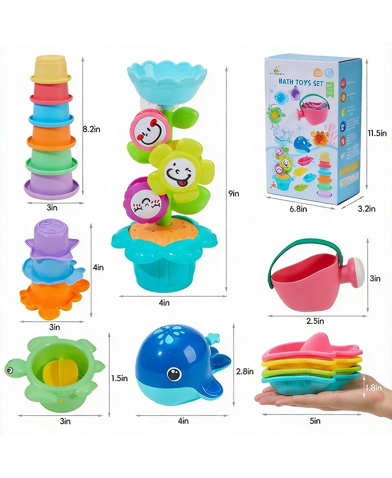 Gnuadz 17Pieces Bath Toy Watering Can Set Interactive Pool Play