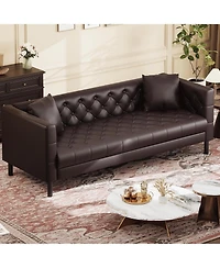 gaomon 81 Leather Couch, Handmade Button Tufted 3 Seater Sofa, Chesterfield Sofa with Deep Seat and 2 Pillows, Leather Sofa for Living Room Apartment