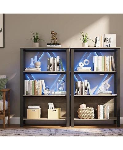 gaomon 4 Tier Industrial Bookshelf with Led Lights, Metal Display Book Case, Open Book Shelf Organizer