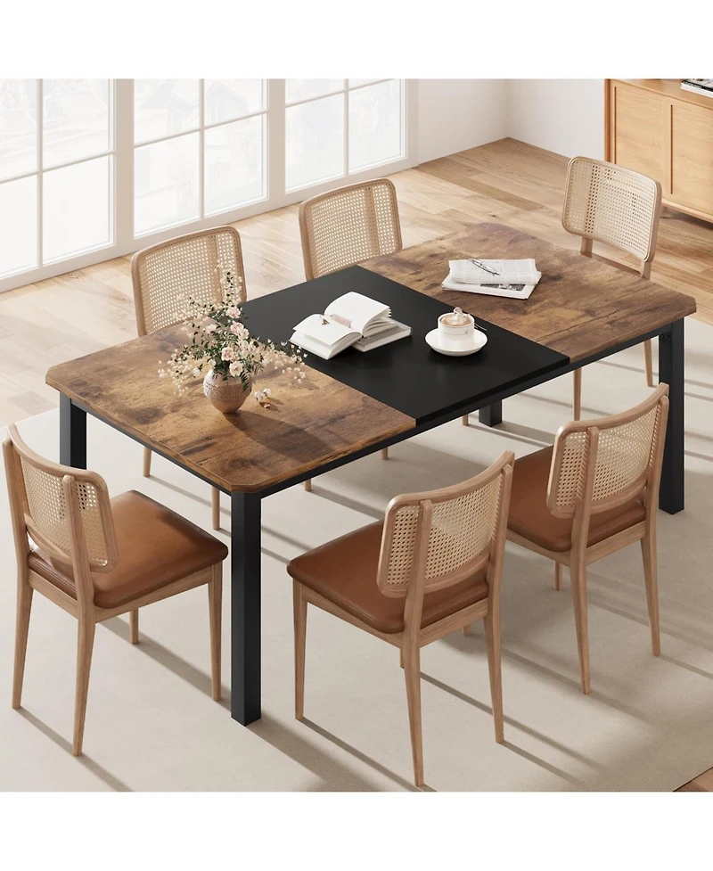 gaomon 78.7" Dining Table for 6-8, Industrial Farmhouse Kitchen Table with Metal Legs