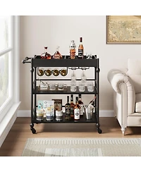 gaomon Bar Cart With Wheels, 3-Tier Serving For Home, Mobile Rolling Beverage Wine Rack And Removable Tray