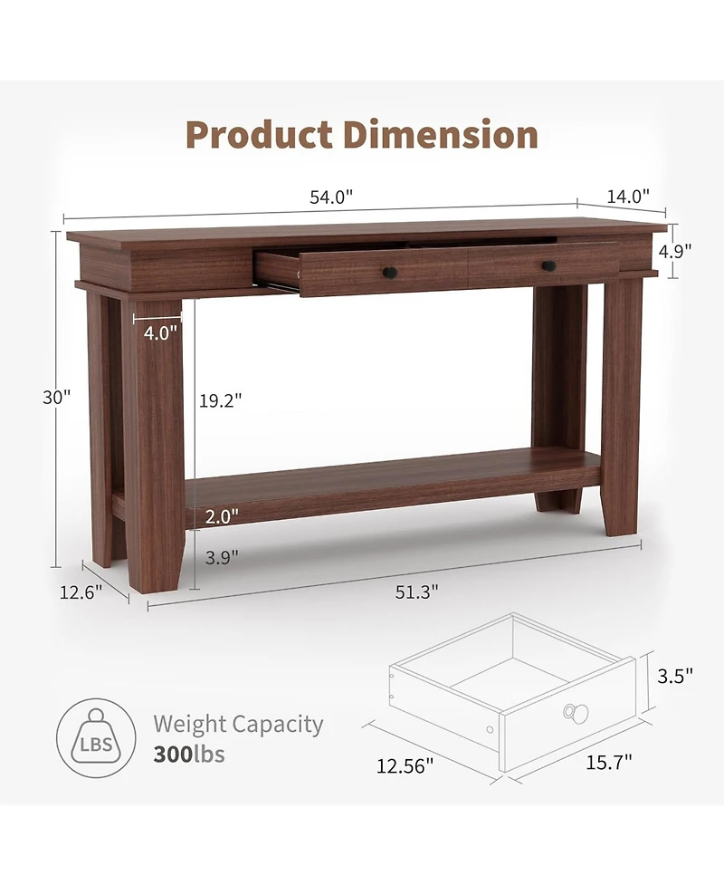 gaomon 54" Farmhouse Console Table with Drawers, Wooden Entryway Table with Storage Shelf for Living Room