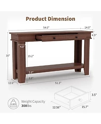 gaomon 54" Farmhouse Console Table with Drawers, Wooden Entryway Table with Storage Shelf for Living Room