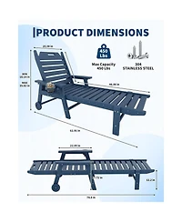 gaomon 2 Piece All-Weather Chaise Hdpe Lounge Chair, Built-in Cup Holder and Rolling Wheels for Patio, Poolside, Deck