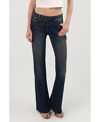 Nocturne Women's Belted Denim Flare Trousers