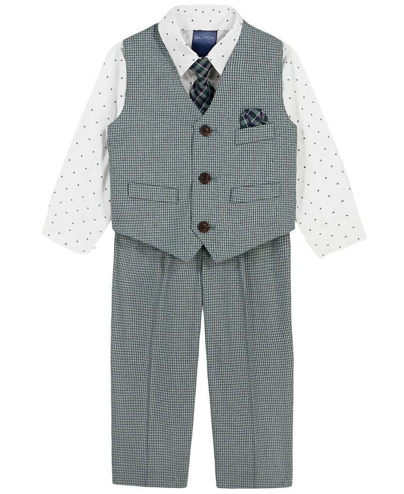 Nautica Boys' 2T-7 Long-Sleeve Shirt, Vest, Pants and Tie, 4-Piece Set