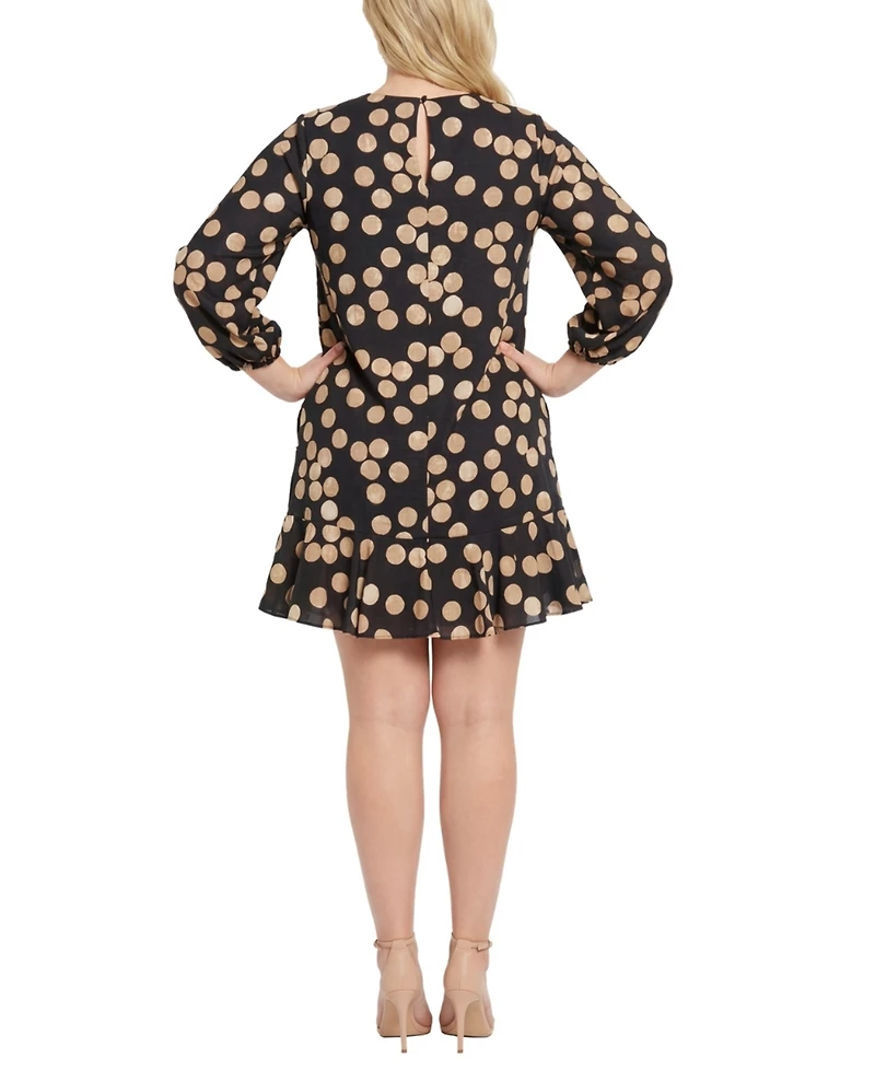 London Times Plus Textured Bishop-Sleeve Shift Dress