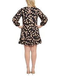 London Times Plus Textured Bishop-Sleeve Shift Dress