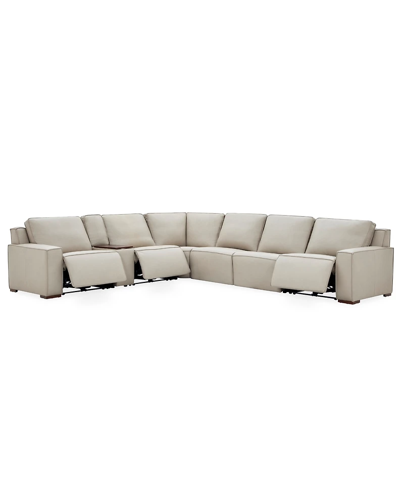 Aspen 3PM 7-Piece Leather Sectional Sofa Set (Laf Recliner, Raf 2 Armless Chair, Corner), Macy's Exclusive