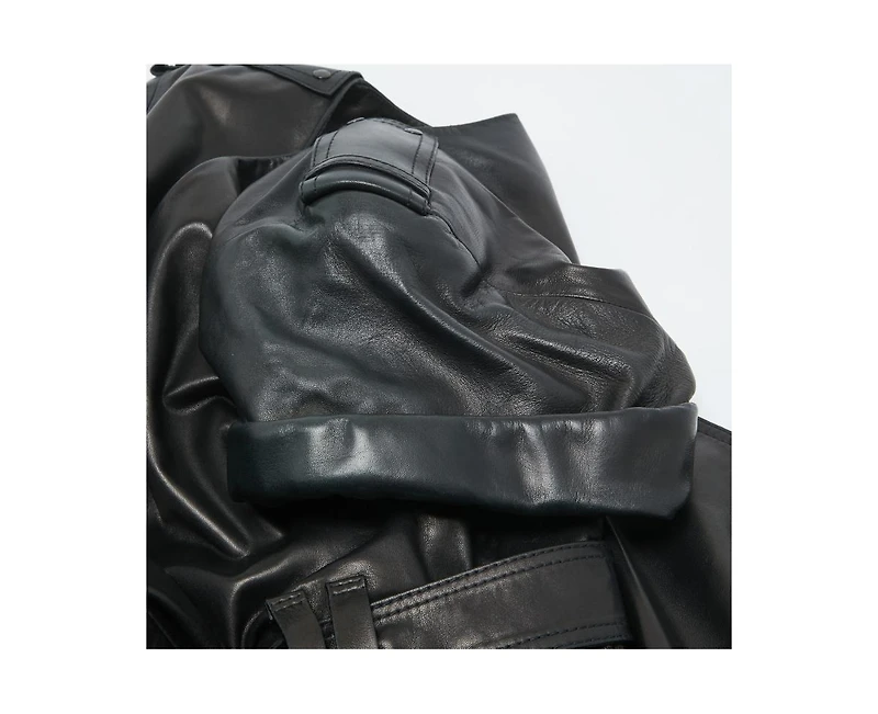 Pre-Owned Tom Ford Women's Black Leather V-Neck Belted Mini Dress