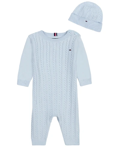 Tommy Hilfiger Baby Boys' Cable-Knit Long-Sleeve Coverall and Hat