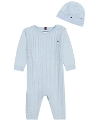 Tommy Hilfiger Baby Boys' Cable-Knit Long-Sleeve Coverall and Hat