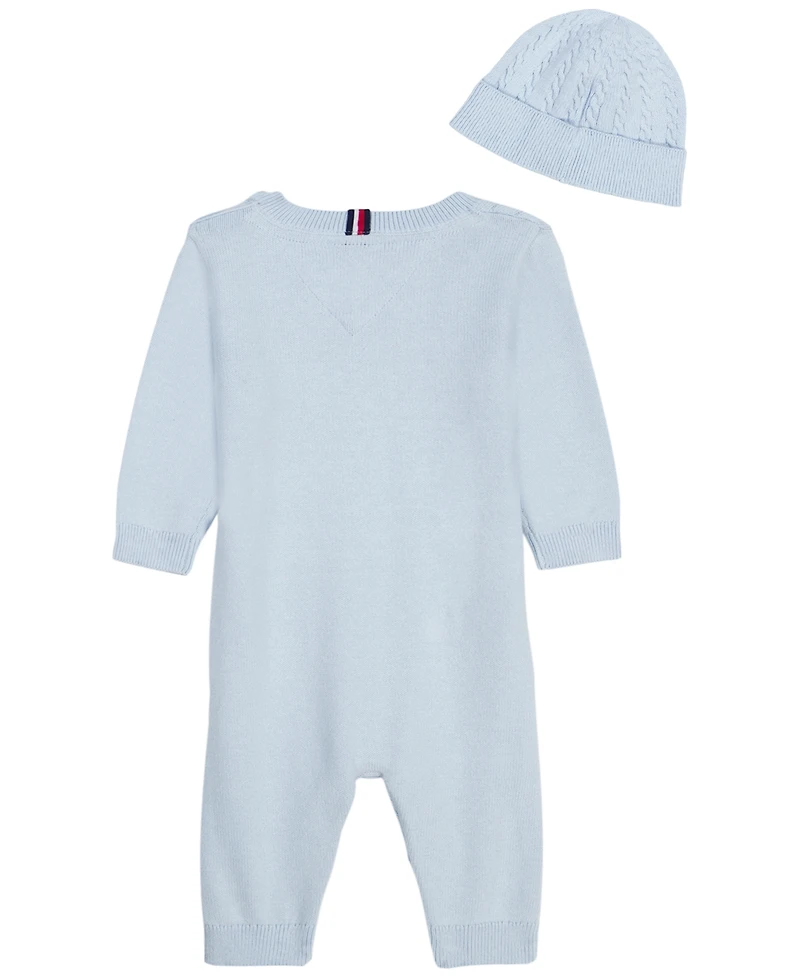 Tommy Hilfiger Baby Boys' Cable-Knit Long-Sleeve Coverall and Hat