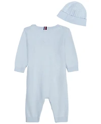 Tommy Hilfiger Baby Boys' Cable-Knit Long-Sleeve Coverall and Hat