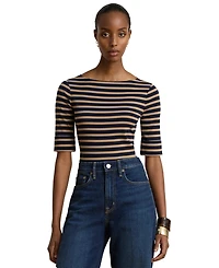 Lauren Ralph Women's Striped Stretch Cotton Boat Neck Top