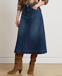 Lauren Ralph Women's A-Line High-Waisted Midi Denim Skirt