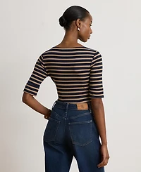 Lauren Ralph Women's Striped Stretch Cotton Boat Neck Top