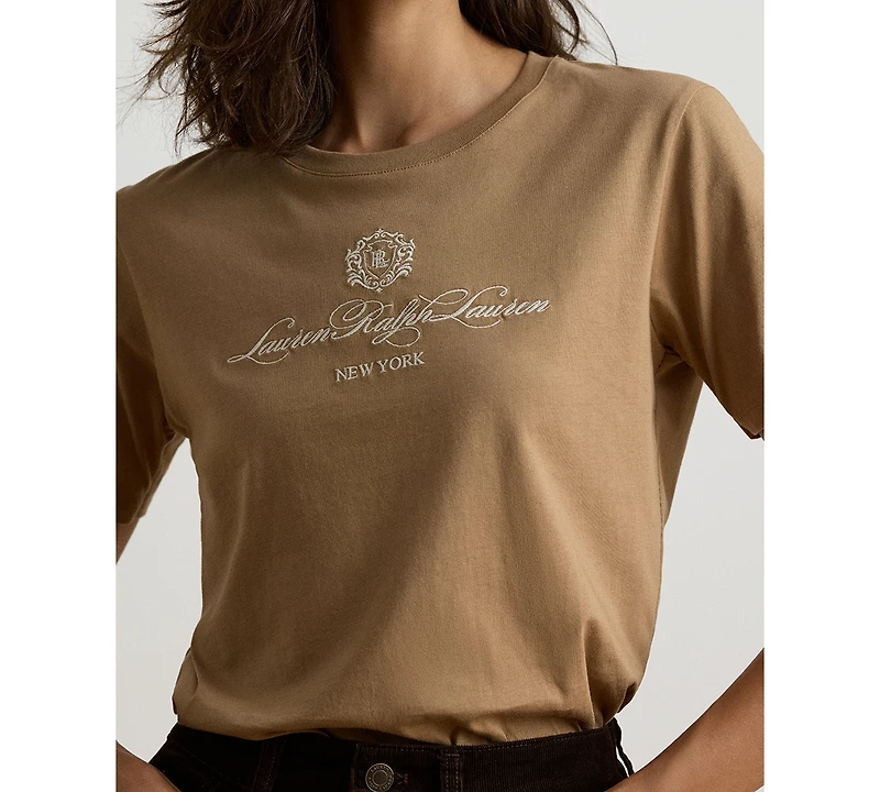 Lauren Ralph Women's Embroidered-Crest Crewneck Jersey Top