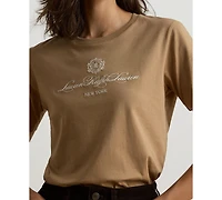 Lauren Ralph Women's Embroidered-Crest Crewneck Jersey Top