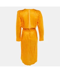 Pre-Owned Ronny Kobo Women's Marigold Satin Jacquard Asymmetrical Midi Dress