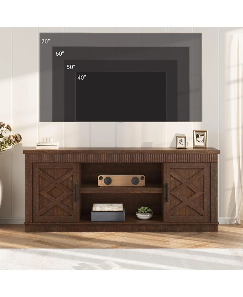 gaomon Farmhouse Tv Stand for TVs, Fluted Entertainment Center with Doors & Open Shelf