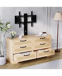 gaomon 6-Drawer Tv Stands for Living Room, Entertainment Center, Rattan-Woven Mdf Tv Stand,Living Room Furniture