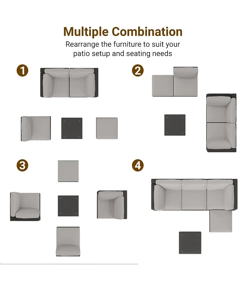 gaomon 5-Piece Outdoor Patio Rattan Wicker Sofa Set, Pe Rattan Conversation Sectional with Thickened Back Cushion, Glass Tabletop