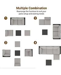 gaomon 5-Piece Outdoor Patio Rattan Wicker Sofa Set, Pe Rattan Conversation Sectional with Thickened Back Cushion, Glass Tabletop