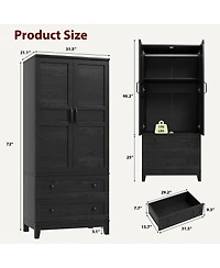 gaomon Modern Walnut Wooden Armoire Wardrobe Closet 72 Inch Tall Bedroom Storage Cabinet with 2 Drawers, Hanging Rod,Heavy Duty Furniture Doors