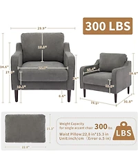 gaomon Mid-Century Accent Chair, Upholstered Linen Armchair for Living Room, Bedroom, Office, Grey