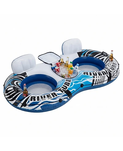 Zeny 2 inflatable river floaters, equipped with detachable refrigerators and two cup holders, featuring a supportive backrest, and with Grap ropes