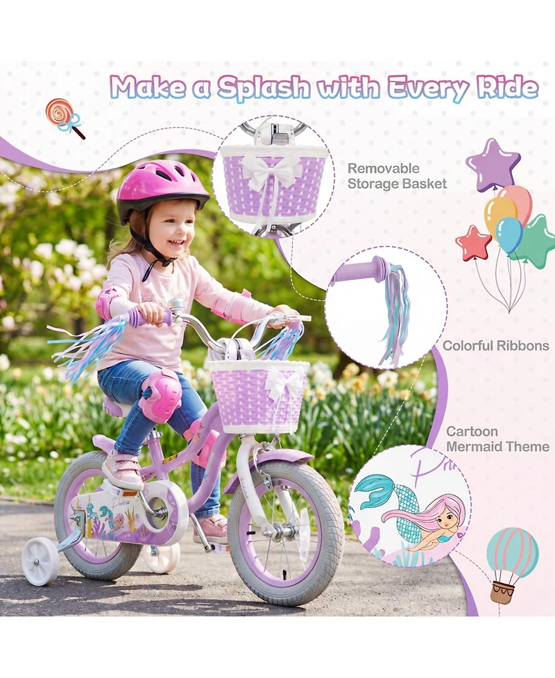 Slickblue Princess 12" Girls Bike with Adjustable Seat and Basket, Ages 3+