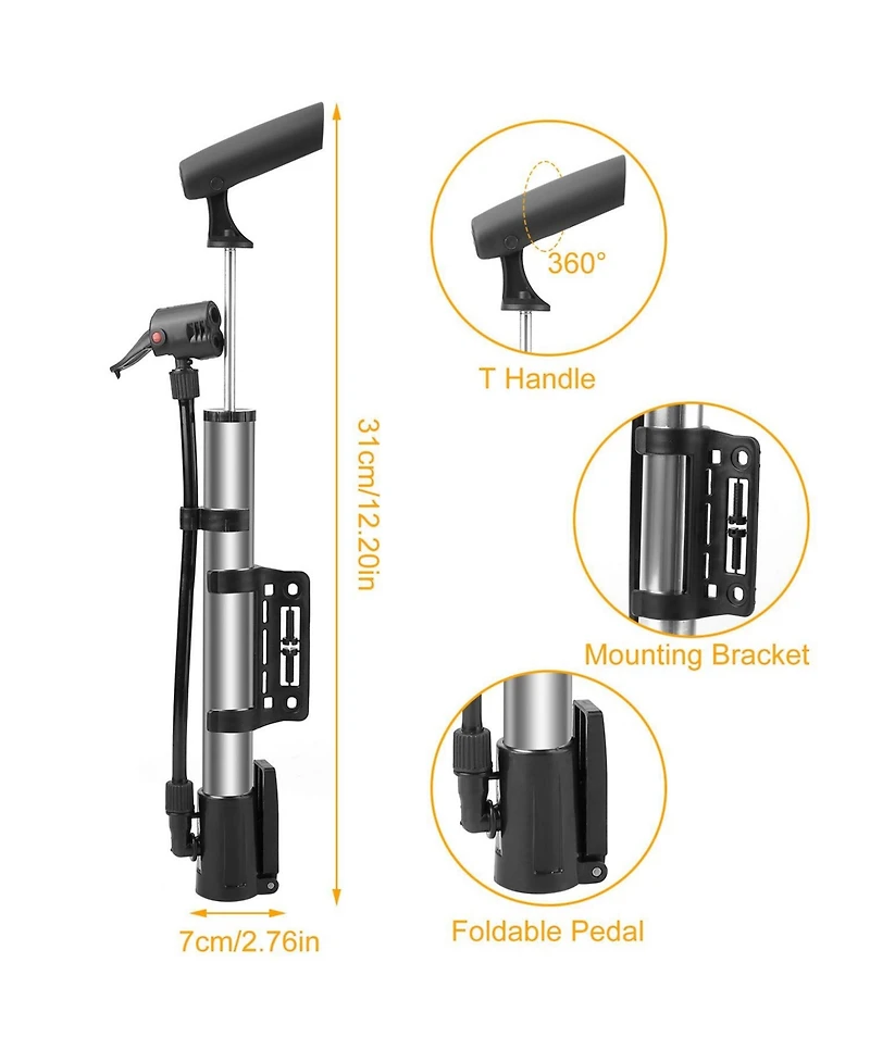 Zeny Mini Bike Pump Portable Bicycle Tire Inflator Ball Air Pump with Mount Frame For Mountain Road Bike