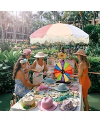 WinSpin 24" Modular Prize Wheel Tabletop w/ Palm Springs Pink Fringe Umbrella for Outdoor Pop-up Shop Craft Booth