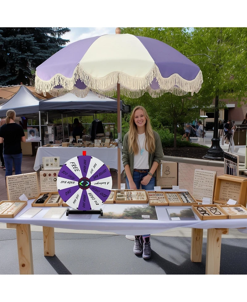 WinSpin 24" Modular Prize Wheel Tabletop with Palm Springs Purple Patio Umbrella for Outdoor Pop-up Shop Craft Booth