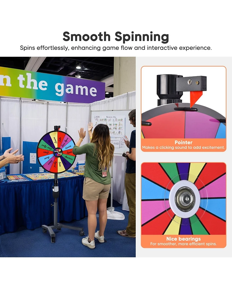 WinSpin 24" 3in1 Prize Wheel with Mobile Base Spinning Raffle Trade Show Market