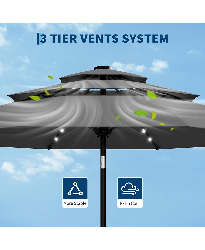 gaomon 3-Tier Solar Patio Umbrella, Vented Canopy, Easy Crank and Tilt, 8 Reinforced Ribs - Outdoor Market Parasol for Garden, Deck - 10feet