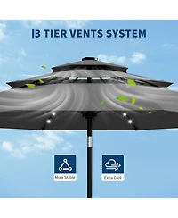 gaomon 3-Tier Solar Patio Umbrella, Vented Canopy, Easy Crank and Tilt, 8 Reinforced Ribs - Outdoor Market Parasol for Garden, Deck - 10feet