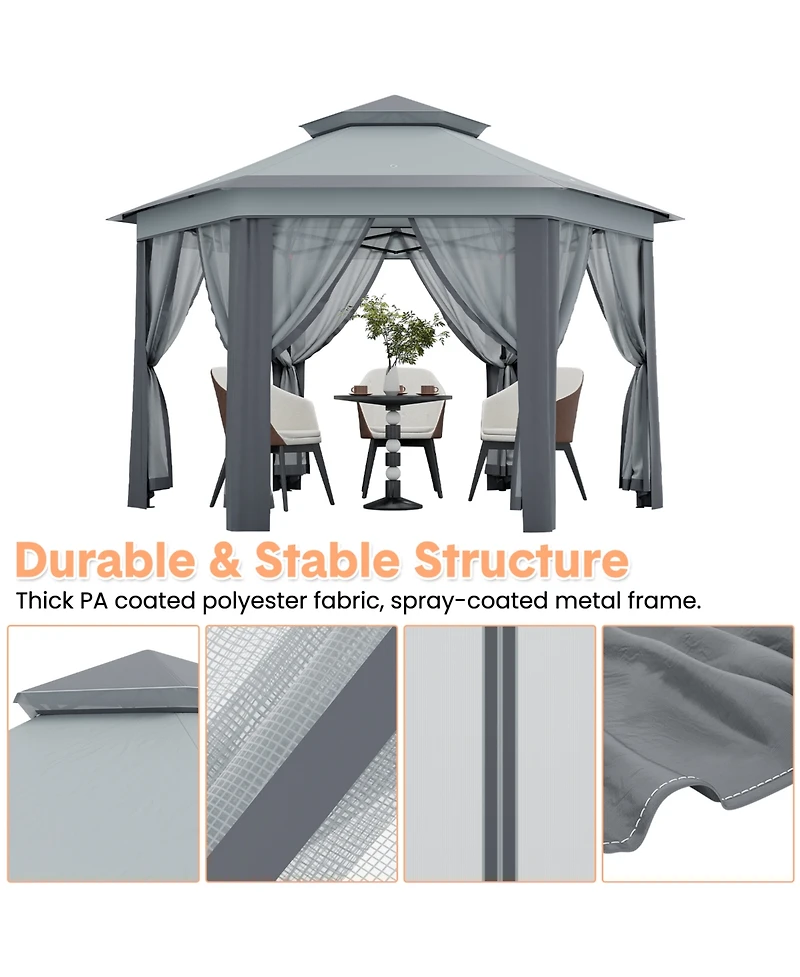gaomon Hexagonal Pop-Up Gazebo with Mesh Walls, Adjustable Height and Carry Bag for Backyard, Garden and Patio