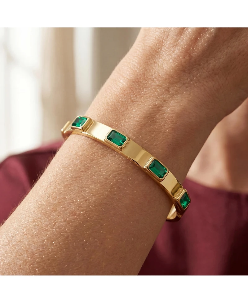 Rachel Glauber 14K Gold Plated Green Cubic Zirconia Bangle Bracelet
