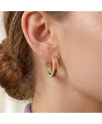 14K Gold Plated Multi Color Cubic Zirconia Hoop Earrings