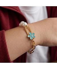 GiGiGirl 14K Gold Plated Bracelet with Pearls and Enamel Flower Clasp